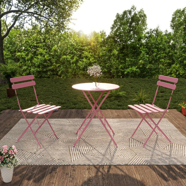 English Elm Bistro Outdoor Folding Patio Set Steel Frame Weather Resistant Three Piece Balcony Dining Pink W3979P394153
