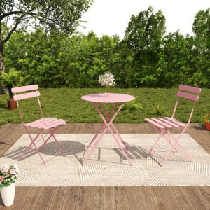 English Elm Bistro Outdoor Folding Patio Set Steel Frame Weather Resistant Three Piece Balcony Dining Pink W3979P394153