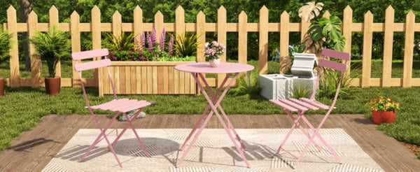 English Elm Bistro Outdoor Folding Patio Set Steel Frame Weather Resistant Three Piece Balcony Dining Pink W3979P394153