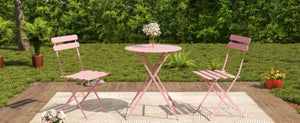 English Elm Bistro Outdoor Folding Patio Set Steel Frame Weather Resistant Three Piece Balcony Dining Pink W3979P394153