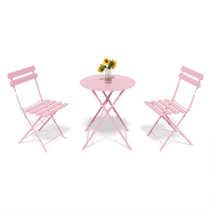 English Elm Bistro Outdoor Folding Patio Set Steel Frame Weather Resistant Three Piece Balcony Dining Pink W3979P394153
