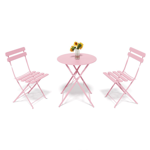 English Elm Bistro Outdoor Folding Patio Set Steel Frame Weather Resistant Three Piece Balcony Dining Pink W3979P394153