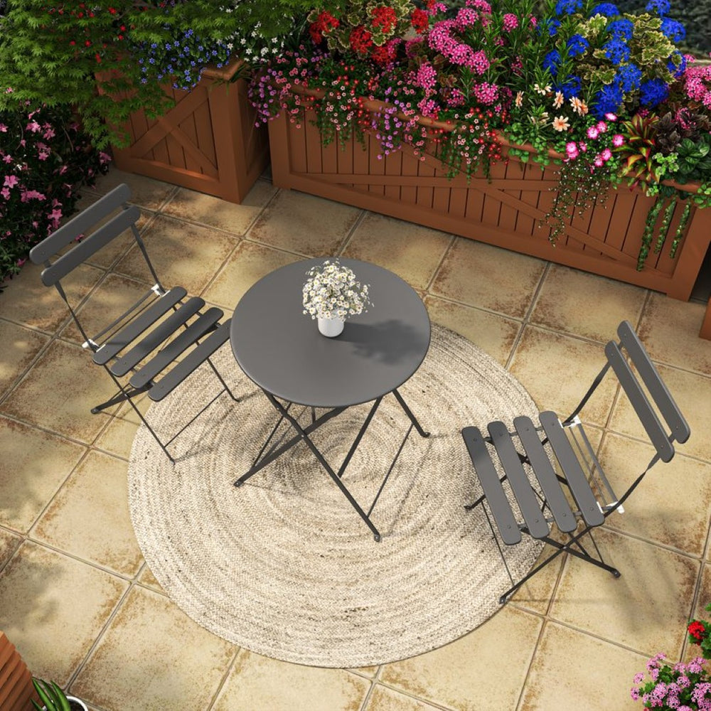 English Elm Bistro Outdoor Folding Patio Set Steel Frame Weather Resistant Three Piece Balcony Dining Gray W3979P394159