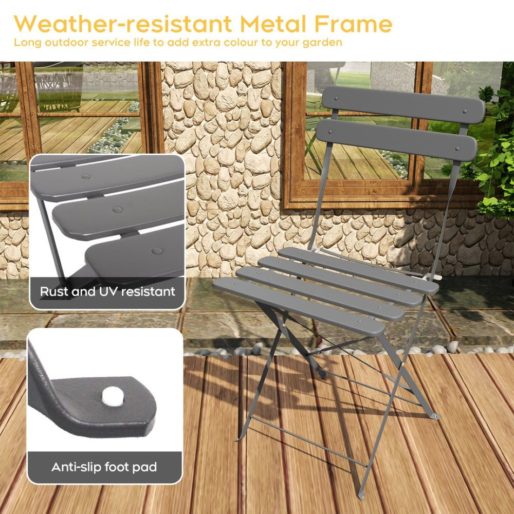English Elm Bistro Outdoor Folding Patio Set Steel Frame Weather Resistant Three Piece Balcony Dining Gray W3979P394159