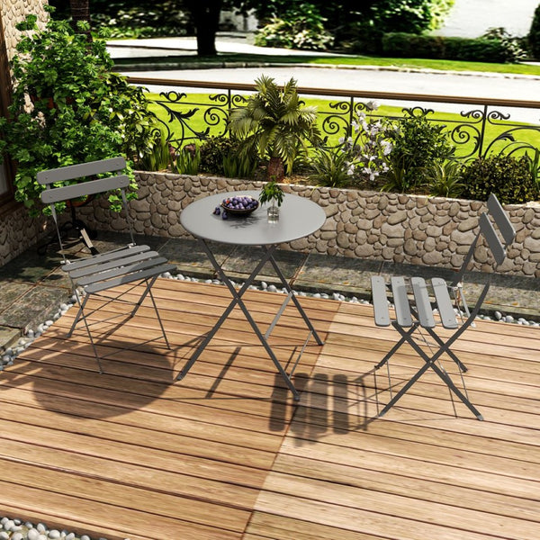 English Elm Bistro Outdoor Folding Patio Set Steel Frame Weather Resistant Three Piece Balcony Dining Gray W3979P394159