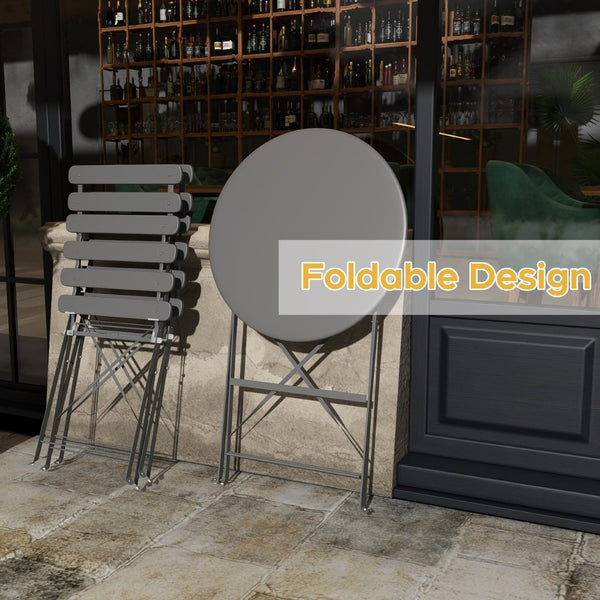 English Elm Bistro Outdoor Folding Patio Set Steel Frame Weather Resistant Three Piece Balcony Dining Gray W3979P394159