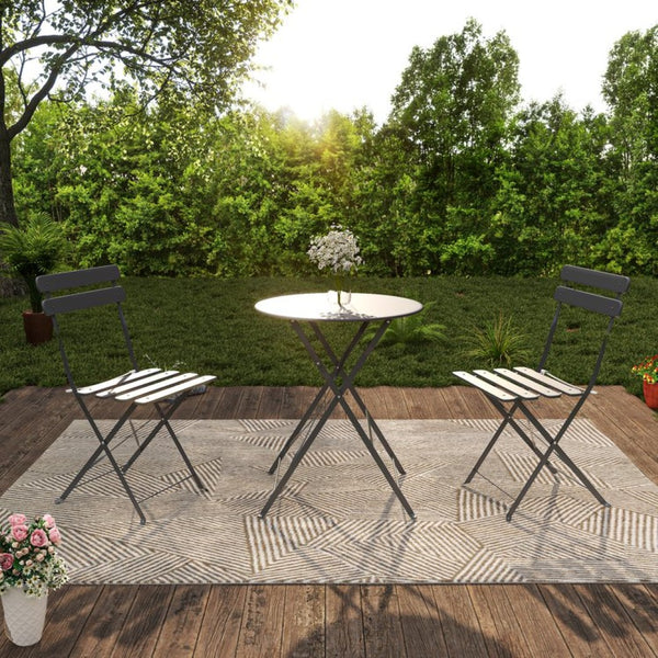 English Elm Bistro Outdoor Folding Patio Set Steel Frame Weather Resistant Three Piece Balcony Dining Gray W3979P394159