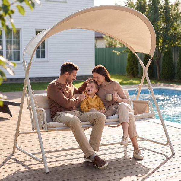 English Elm 3-Person Outdoor Porch Swing with Steel Frame Cushioned Garden Patio Seat 600 Lb Cap W3979P516848
