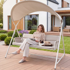English Elm 3-Person Outdoor Porch Swing with Steel Frame Cushioned Garden Patio Seat 600 Lb Cap W3979P516848