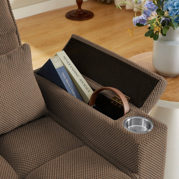 English Elm Coffee Tufted Fabric Loveseat with USB Charging Swivel Table and Underseat Storage W3985P494446