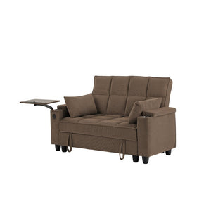English Elm Coffee Tufted Fabric Loveseat with USB Charging Swivel Table and Underseat Storage W3985P494446