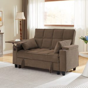 English Elm Coffee Tufted Fabric Loveseat with USB Charging Swivel Table and Underseat Storage W3985P494446