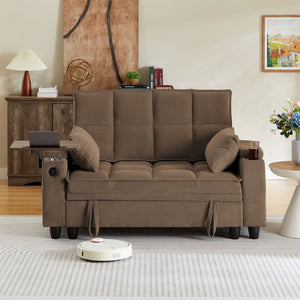 English Elm Coffee Tufted Fabric Loveseat with USB Charging Swivel Table and Underseat Storage W3985P494446