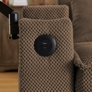 English Elm Coffee Tufted Fabric Loveseat with USB Charging Swivel Table and Underseat Storage W3985P494446