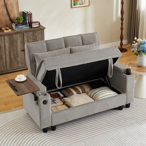 English Elm Khaki Tufted Loveseat with Hidden Storage USB Charging and Swivel Side Table W3985P494447