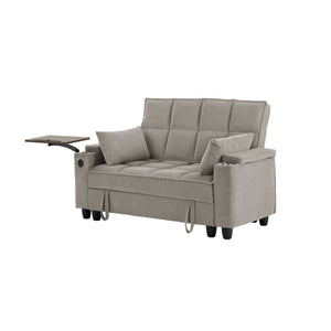 English Elm Khaki Tufted Loveseat with Hidden Storage USB Charging and Swivel Side Table W3985P494447
