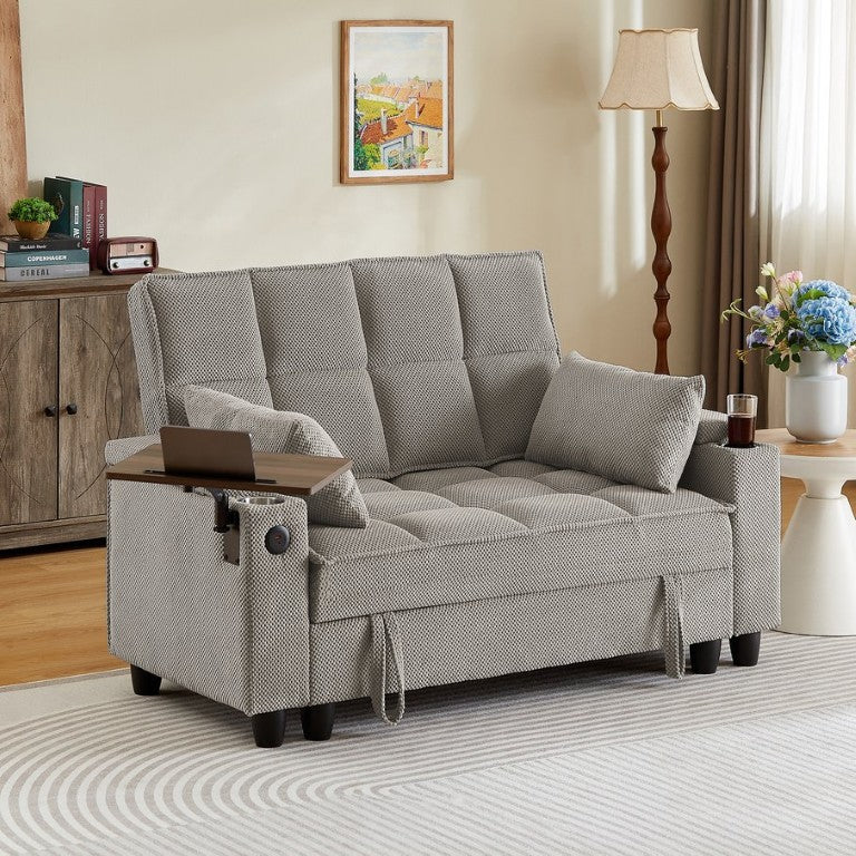 English Elm Khaki Tufted Loveseat with Hidden Storage USB Charging and Swivel Side Table W3985P494447