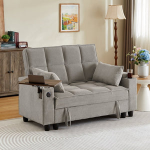 English Elm Khaki Tufted Loveseat with Hidden Storage USB Charging and Swivel Side Table W3985P494447
