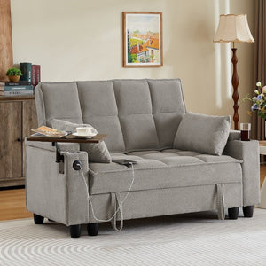 English Elm Khaki Tufted Loveseat with Hidden Storage USB Charging and Swivel Side Table W3985P494447