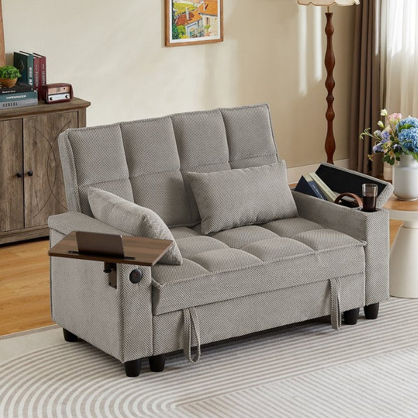 English Elm Khaki Tufted Loveseat with Hidden Storage USB Charging and Swivel Side Table W3985P494447