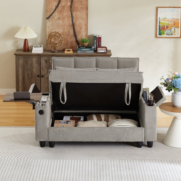 English Elm Khaki Tufted Loveseat with Hidden Storage USB Charging and Swivel Side Table W3985P494447