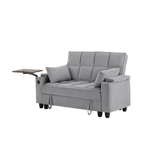 English Elm Light Grey Tufted Loveseat with Swivel Table USB Charging and Under Seat Storage W3985P494449