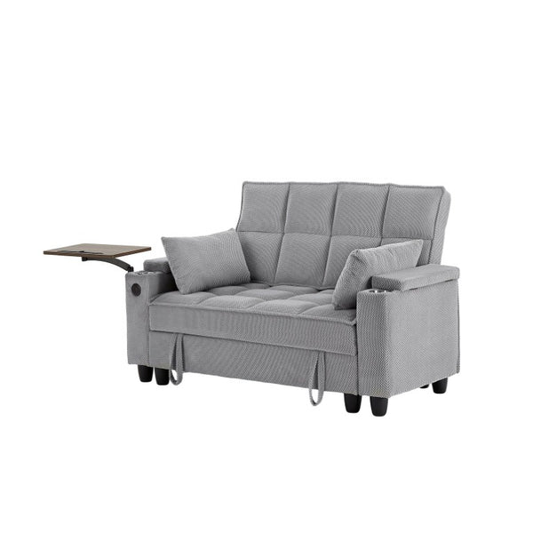 English Elm Light Grey Tufted Loveseat with Swivel Table USB Charging and Under Seat Storage W3985P494449