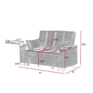 English Elm Light Grey Tufted Loveseat with Swivel Table USB Charging and Under Seat Storage W3985P494449