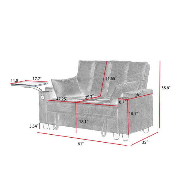 English Elm Light Grey Tufted Loveseat with Swivel Table USB Charging and Under Seat Storage W3985P494449