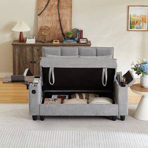 English Elm Light Grey Tufted Loveseat with Swivel Table USB Charging and Under Seat Storage W3985P494449