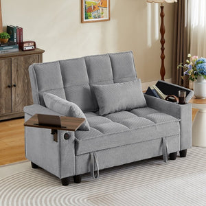 English Elm Light Grey Tufted Loveseat with Swivel Table USB Charging and Under Seat Storage W3985P494449