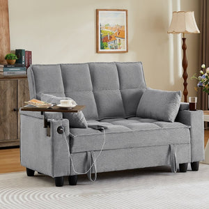 English Elm Light Grey Tufted Loveseat with Swivel Table USB Charging and Under Seat Storage W3985P494449