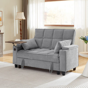 English Elm Light Grey Tufted Loveseat with Swivel Table USB Charging and Under Seat Storage W3985P494449