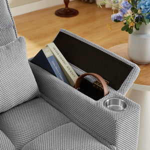 English Elm Light Grey Tufted Loveseat with Swivel Table USB Charging and Under Seat Storage W3985P494449