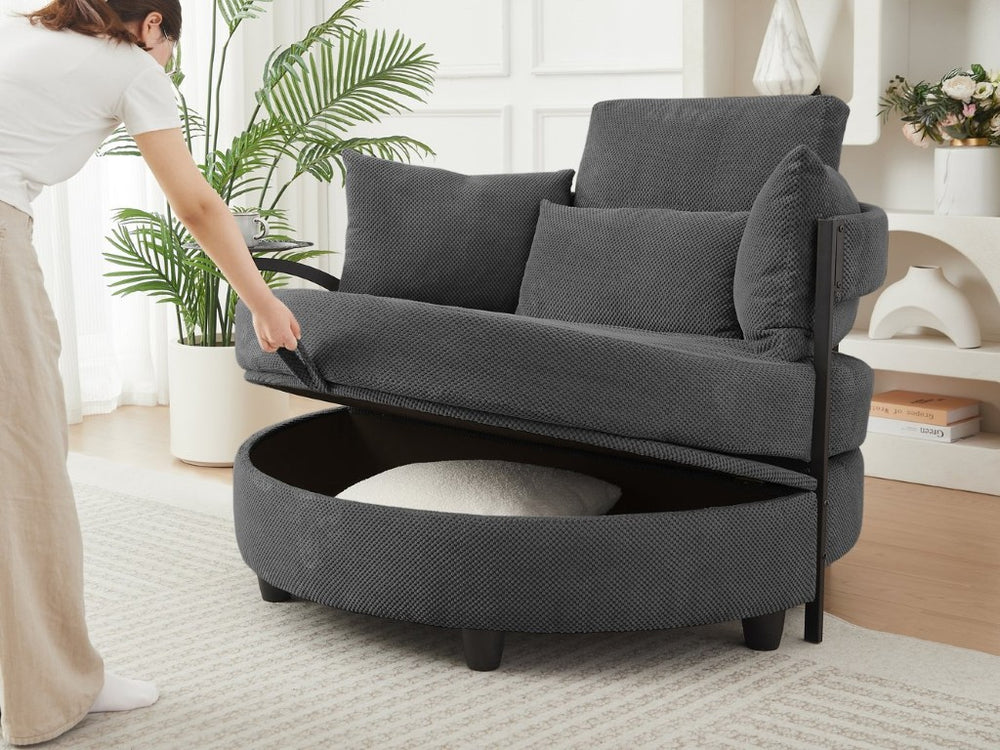 English Elm Dark Grey Circular Tufted Sofa with Swivel Table and Hidden Under Seat Storage W3985P519380