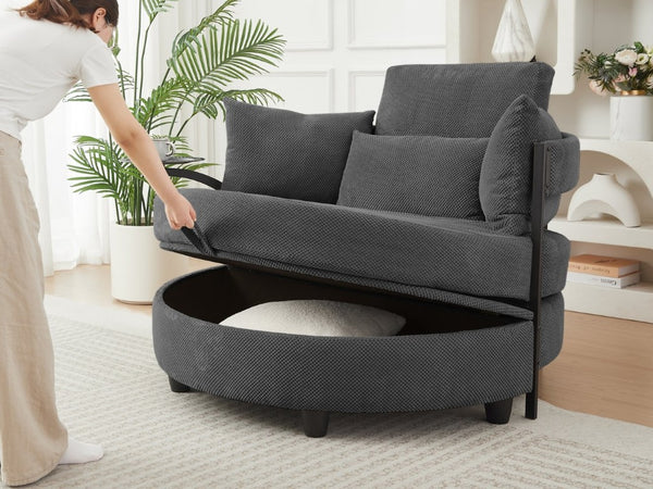English Elm Dark Grey Circular Tufted Sofa with Swivel Table and Hidden Under Seat Storage W3985P519380