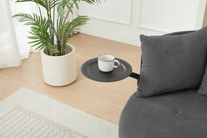 English Elm Dark Grey Circular Tufted Sofa with Swivel Table and Hidden Under Seat Storage W3985P519380