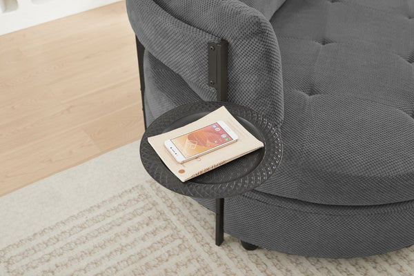 English Elm Dark Grey Circular Tufted Sofa with Swivel Table and Hidden Under Seat Storage W3985P519380