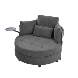 English Elm Dark Grey Circular Tufted Sofa with Swivel Table and Hidden Under Seat Storage W3985P519380