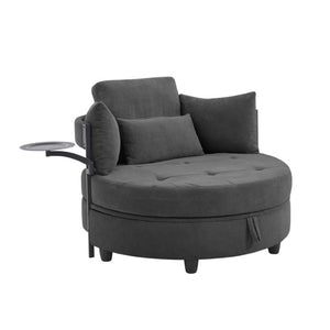 English Elm Dark Grey Circular Tufted Sofa with Swivel Table and Hidden Under Seat Storage W3985P519380