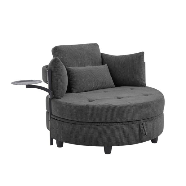 English Elm Dark Grey Circular Tufted Sofa with Swivel Table and Hidden Under Seat Storage W3985P519380