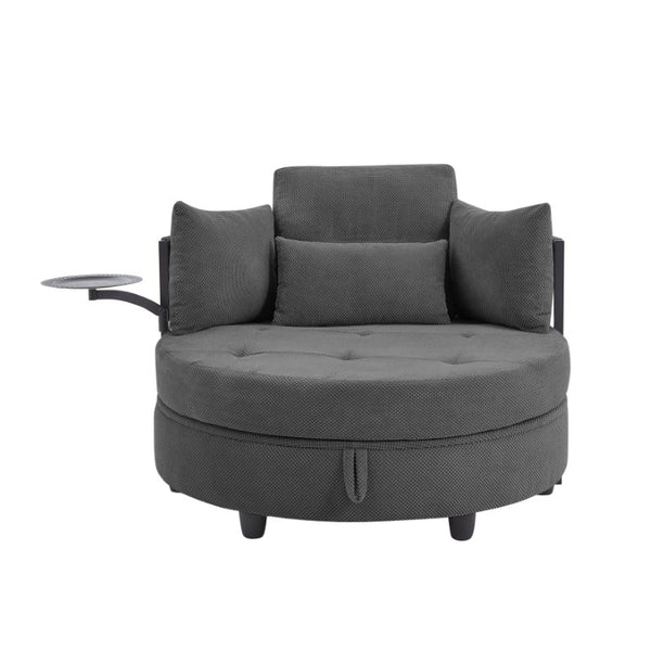 English Elm Dark Grey Circular Tufted Sofa with Swivel Table and Hidden Under Seat Storage W3985P519380