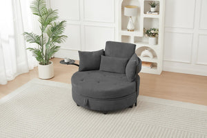 English Elm Dark Grey Circular Tufted Sofa with Swivel Table and Hidden Under Seat Storage W3985P519380