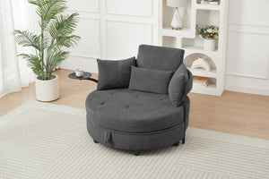 English Elm Dark Grey Circular Tufted Sofa with Swivel Table and Hidden Under Seat Storage W3985P519380