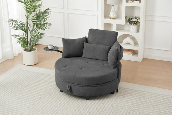 English Elm Dark Grey Circular Tufted Sofa with Swivel Table and Hidden Under Seat Storage W3985P519380