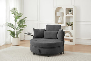 English Elm Dark Grey Circular Tufted Sofa with Swivel Table and Hidden Under Seat Storage W3985P519380