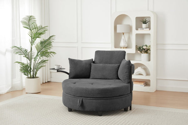English Elm Dark Grey Circular Tufted Sofa with Swivel Table and Hidden Under Seat Storage W3985P519380