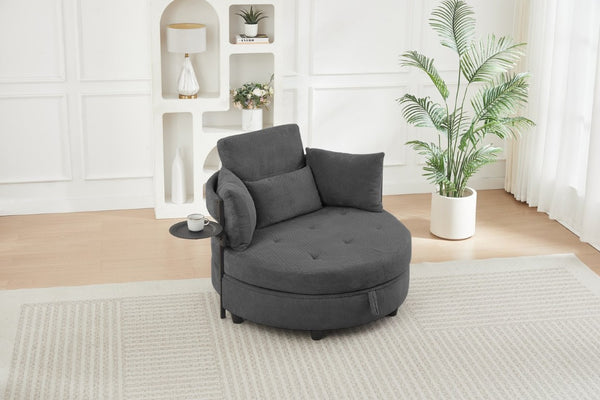 English Elm Dark Grey Circular Tufted Sofa with Swivel Table and Hidden Under Seat Storage W3985P519380