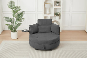 English Elm Dark Grey Circular Tufted Sofa with Swivel Table and Hidden Under Seat Storage W3985P519380