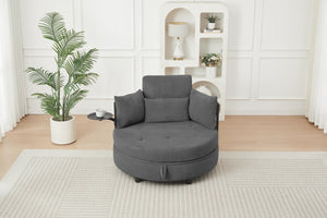 English Elm Dark Grey Circular Tufted Sofa with Swivel Table and Hidden Under Seat Storage W3985P519380